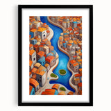 Extra large abstract art print depicting a colorful, textured Middle Eastern scenery on a framed canvas.