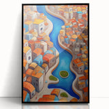 Large abstract wall art depicting a Middle Eastern scenery in Iran, with muted earth tones on a framed acrylic print.