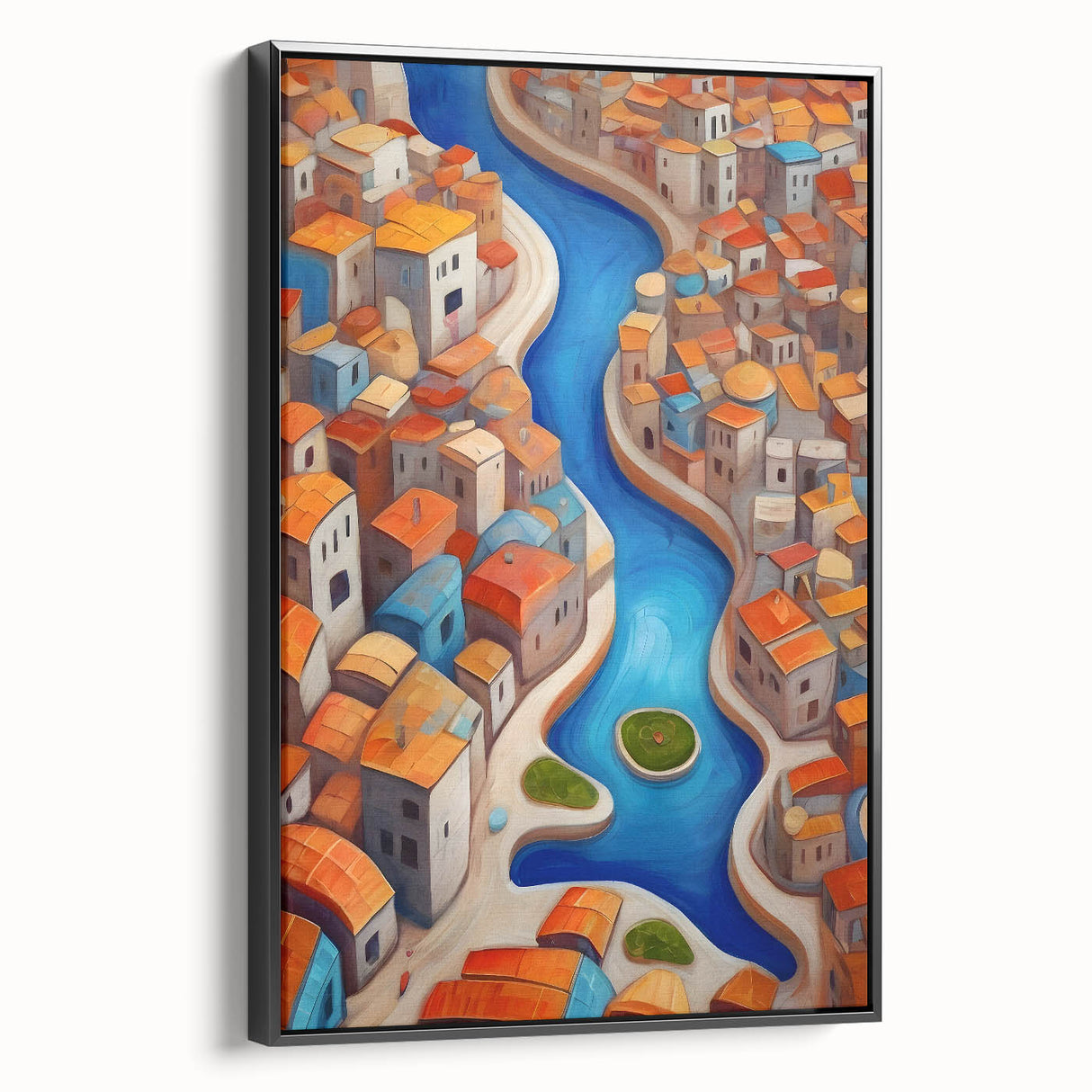 Black and white landscape art painting of a Middle Eastern scenery on framed canvas, suited for bedroom decor.