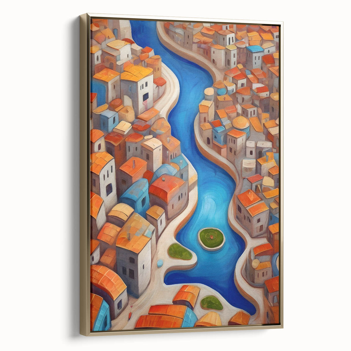 Landscape painting of a Middle Eastern scenery on a framed canvas.