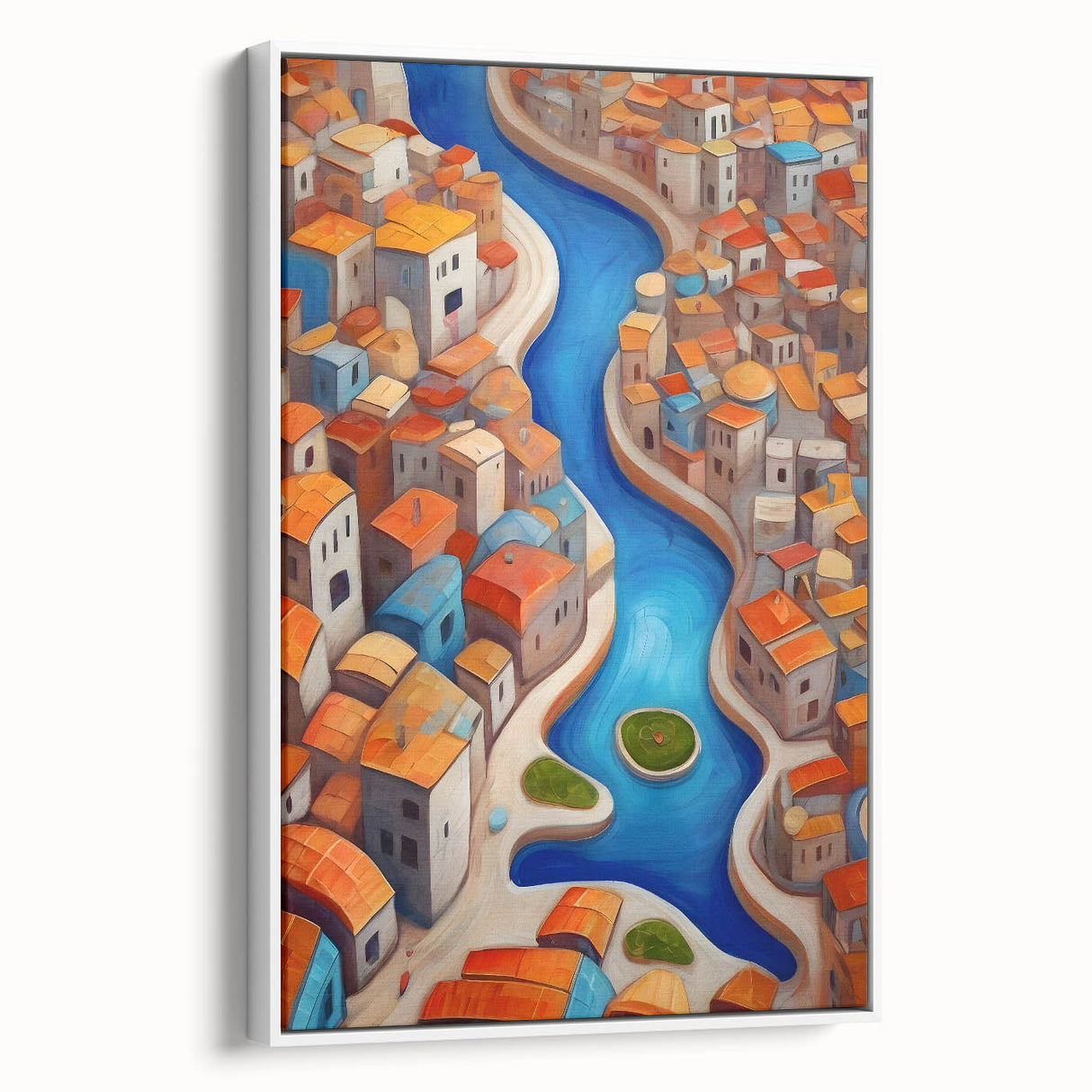 Vintage poster art featuring a colorful Middle Eastern scenery on a framed canvas, ideal for living room decor.