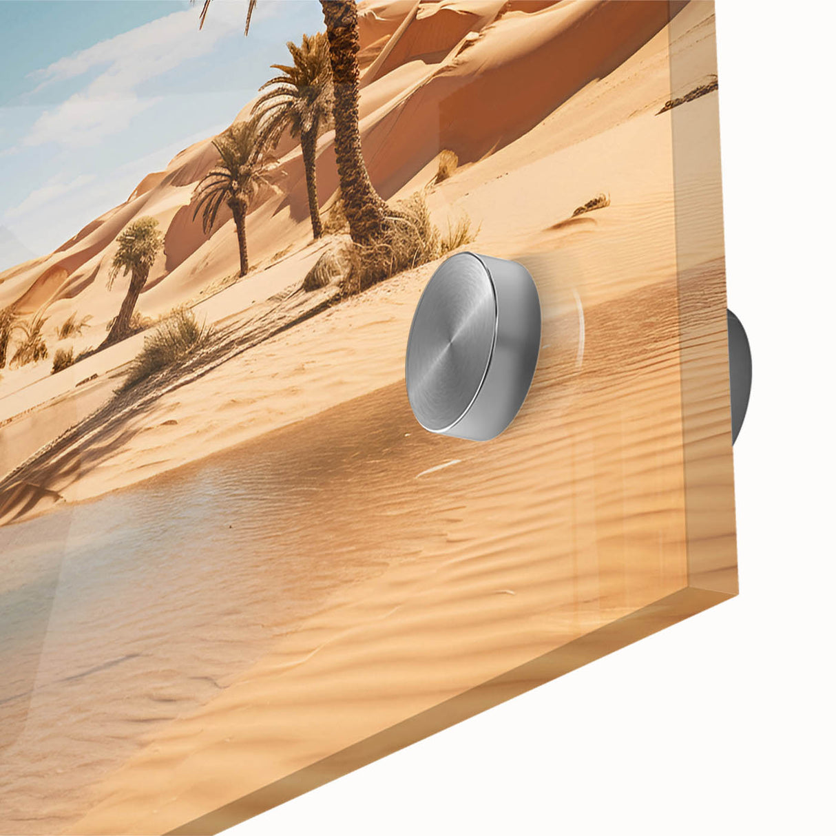 Large abstract wall art of a Middle Eastern Oman scenery in muted earth tones on acrylic glass.