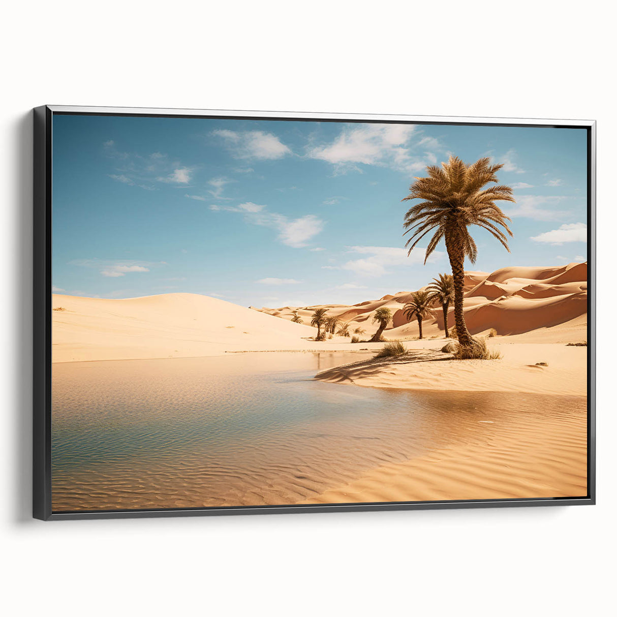 Black and white framed canvas depicting a vintage landscape of Oman, ideal for bedroom wall art.