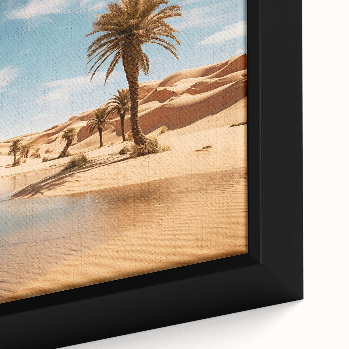 Extra large framed canvas featuring a textured, colorful Middle Eastern Oman scenery in black, ideal for living room decor.