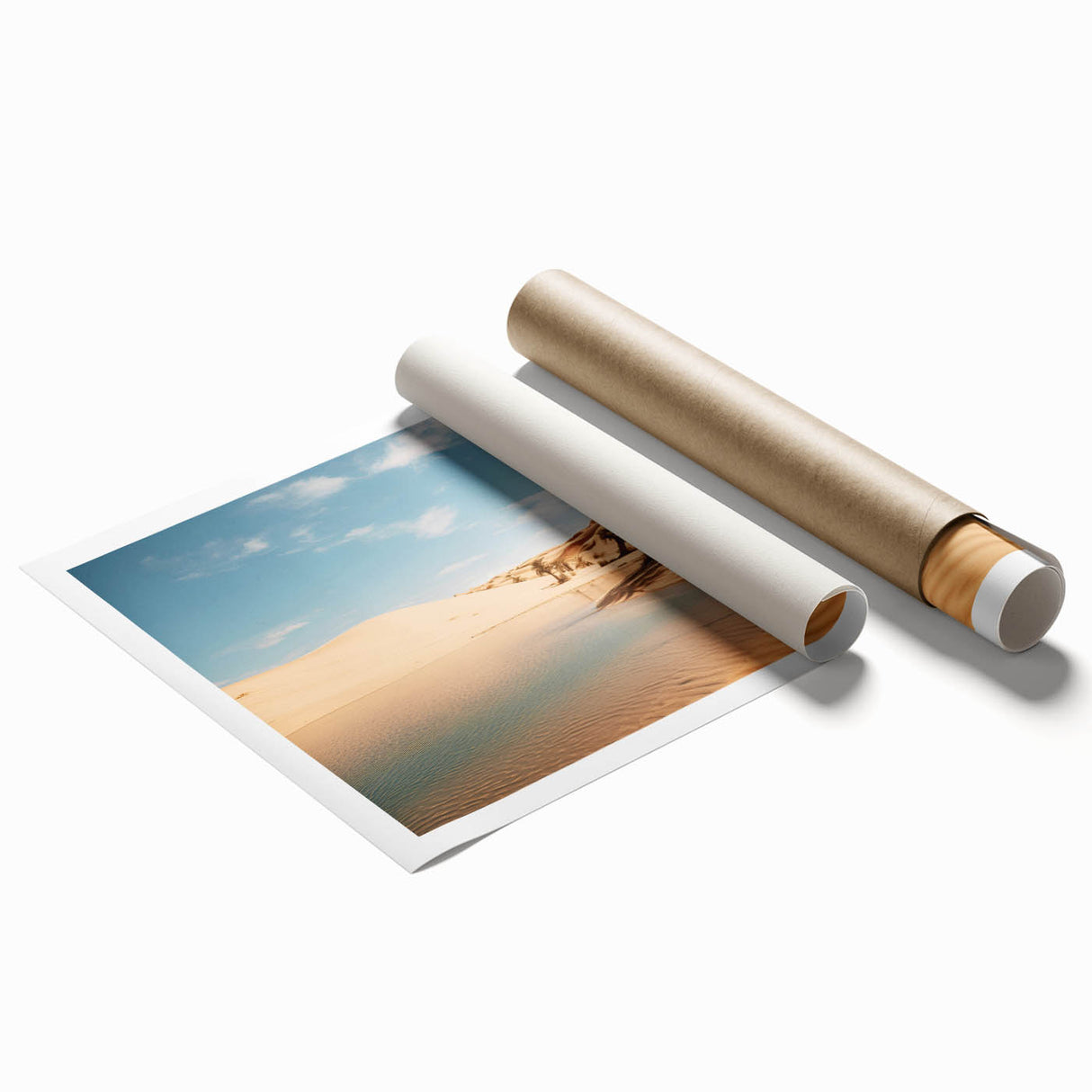 Extra large rolled print depicting a serene Middle Eastern landscape in muted earth tones.