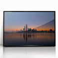 Large abstract wall art of Abu Dhabi skyline in muted black and gray tones on a framed acrylic.