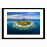 Abstract art print with vibrant, colorful textures depicting oceanic scenes, framed in black.