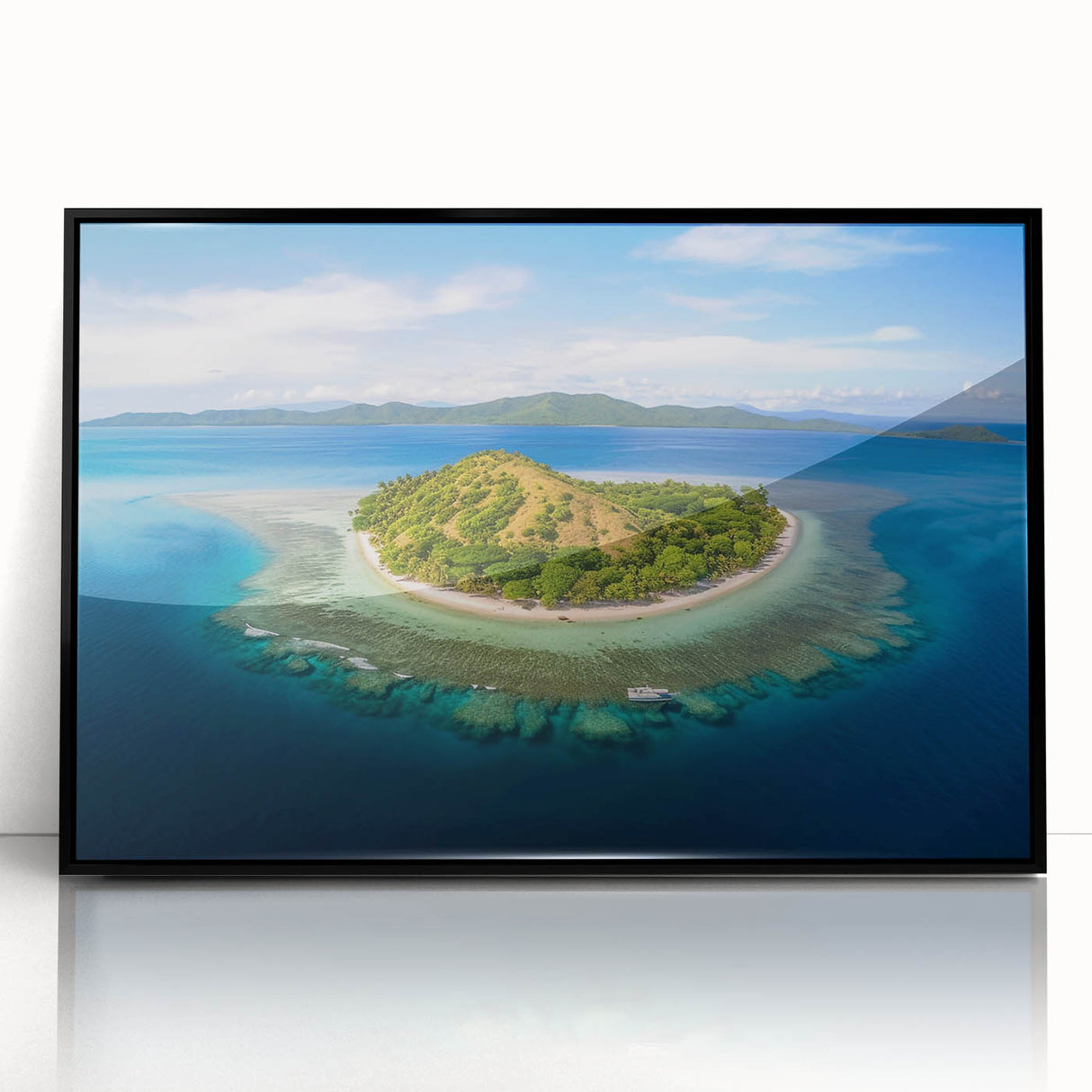 Large abstract wall art featuring a scenic depiction of Oceania, Fiji.