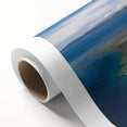 Art Deco poster of a serene Fiji oceanscape in cool blue hues on rolled canvas, perfect for nursery wall art.