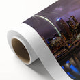 Art deco poster of Auckland skyline in pastel shades on rolled canvas, ideal for nursery wall art.
