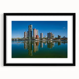 Extra large abstract art print of a vibrant, colorful Brazilian landscape on textured canvas, framed in black.