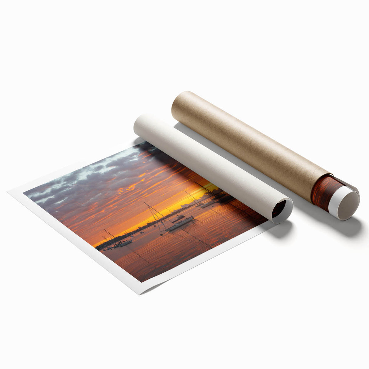 Rolled print of Connecticut scenery with soft floral designs in pastel colors.