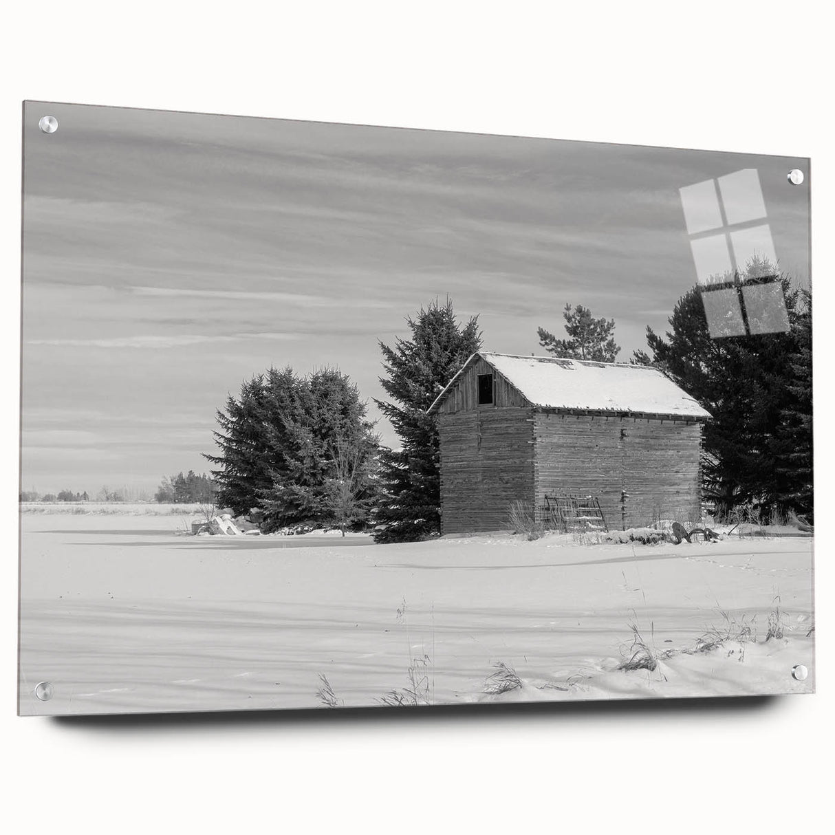 Acrylic glass print of Idaho scenery, featuring expansive green fields and distant mountains, suitable for dining room decor.