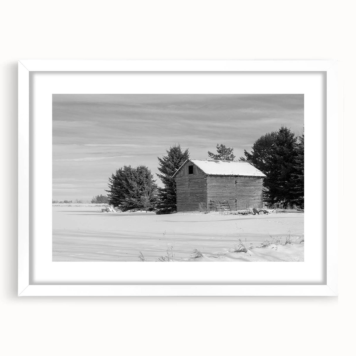 Abstract art print featuring a serene Idaho landscape in muted earth tones, framed with a white mat.