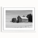Abstract art print featuring a serene Idaho landscape in muted earth tones, framed with a white mat.