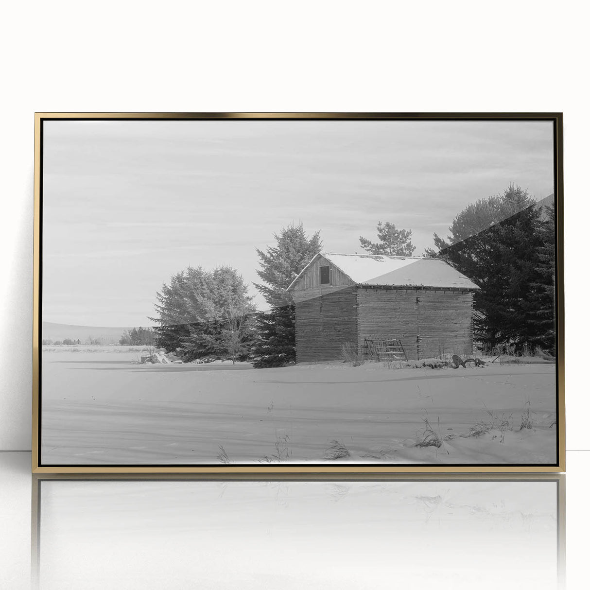 Framed acrylic print of a scenic Idaho landscape in gold tones, ideal for modern art wall decor.