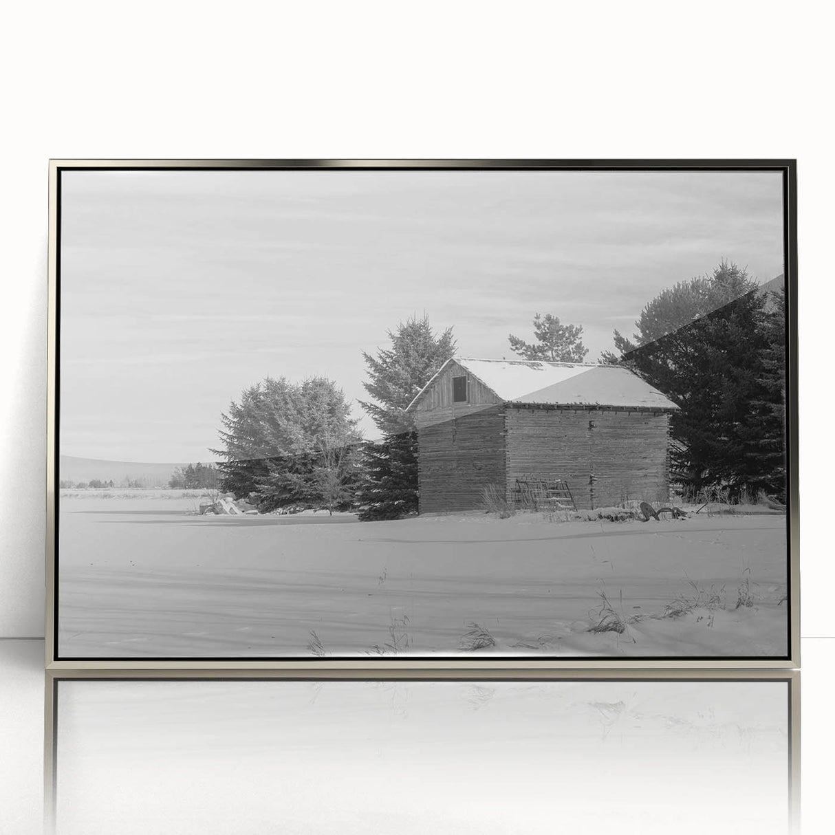 Mid-century modernist art depicting the Idaho scenery in muted earth tones on a framed acrylic print.