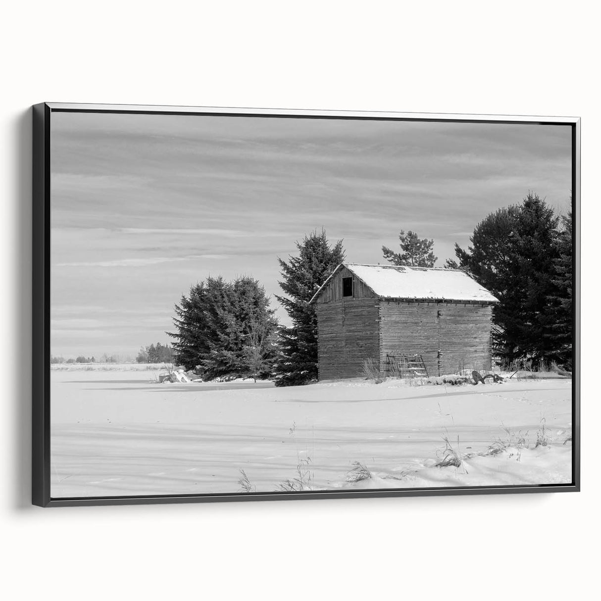 Black and white framed canvas featuring a vintage-style Idaho landscape, ideal for bedroom wall decor.