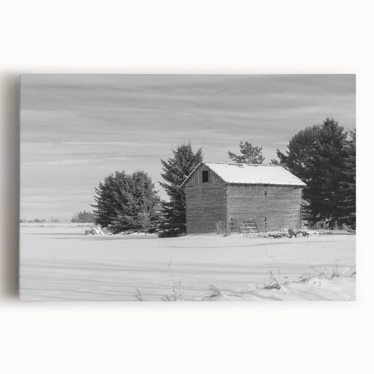 Black and white photograph of Idaho scenery on large stretched canvas, suitable as kitchen wall art.