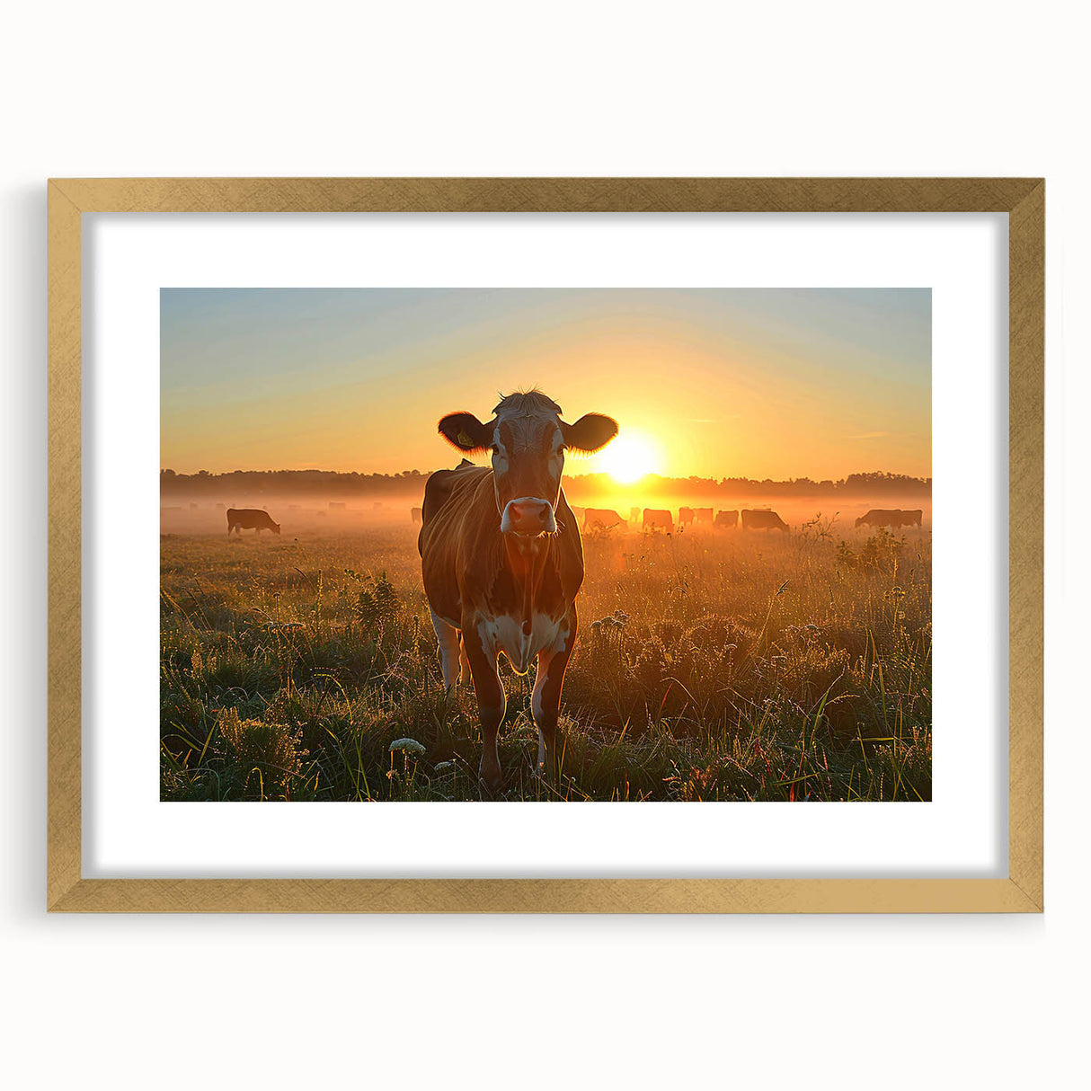 Extra large abstract art print of textured Kentucky scenery in gold frame, ideal for living room decor.