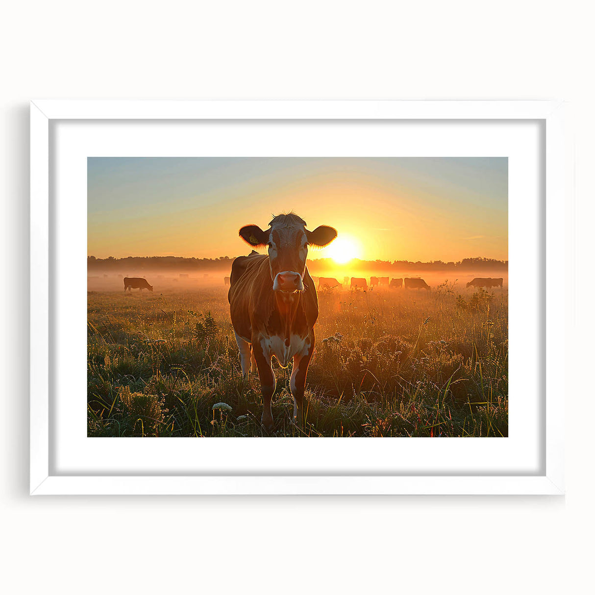 Abstract art print of Kentucky scenery in muted earth tones on a white-framed canvas.