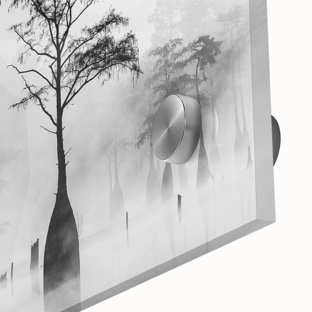 Large abstract wall art depicting a Louisiana scenery in mid-century modernist style, printed on acrylic glass.