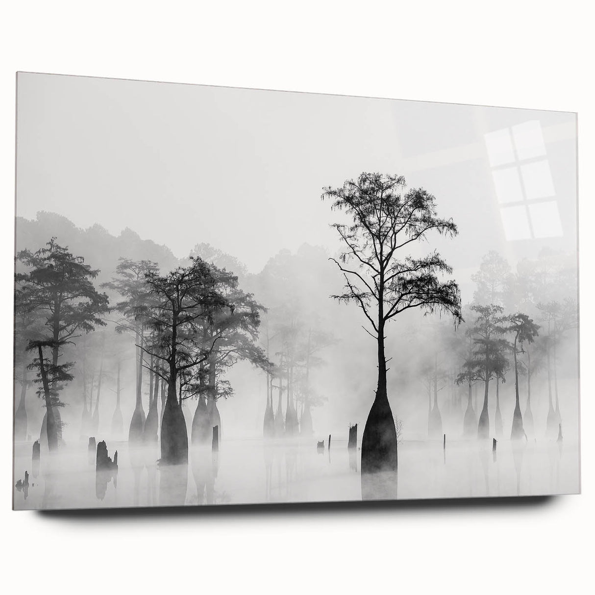 Large abstract depiction of Louisiana scenery in muted earth tones on acrylic glass, suitable for bedroom or dining room art.