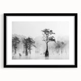 Abstract art print depicting a vibrant, colorful Louisiana landscape on a large framed canvas, ideal for living room decor.