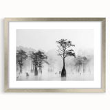 Textured abstract art print of Louisiana scenery in muted earth tones, framed in silver, ideal for bedroom wall decor.