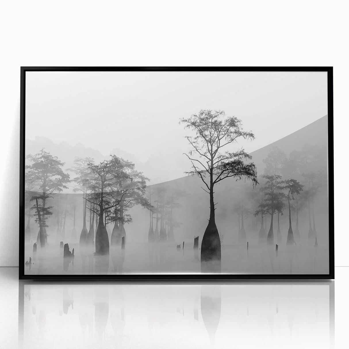 Large abstract wall art of Louisiana scenery in black and gray tones on framed acrylic, suitable for modern decor.