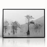Large abstract wall art of Louisiana scenery in black and gray tones on framed acrylic, suitable for modern decor.