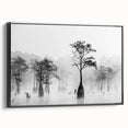 Black and white vintage poster art of Louisiana landscape on framed canvas, suitable for bedroom decor.