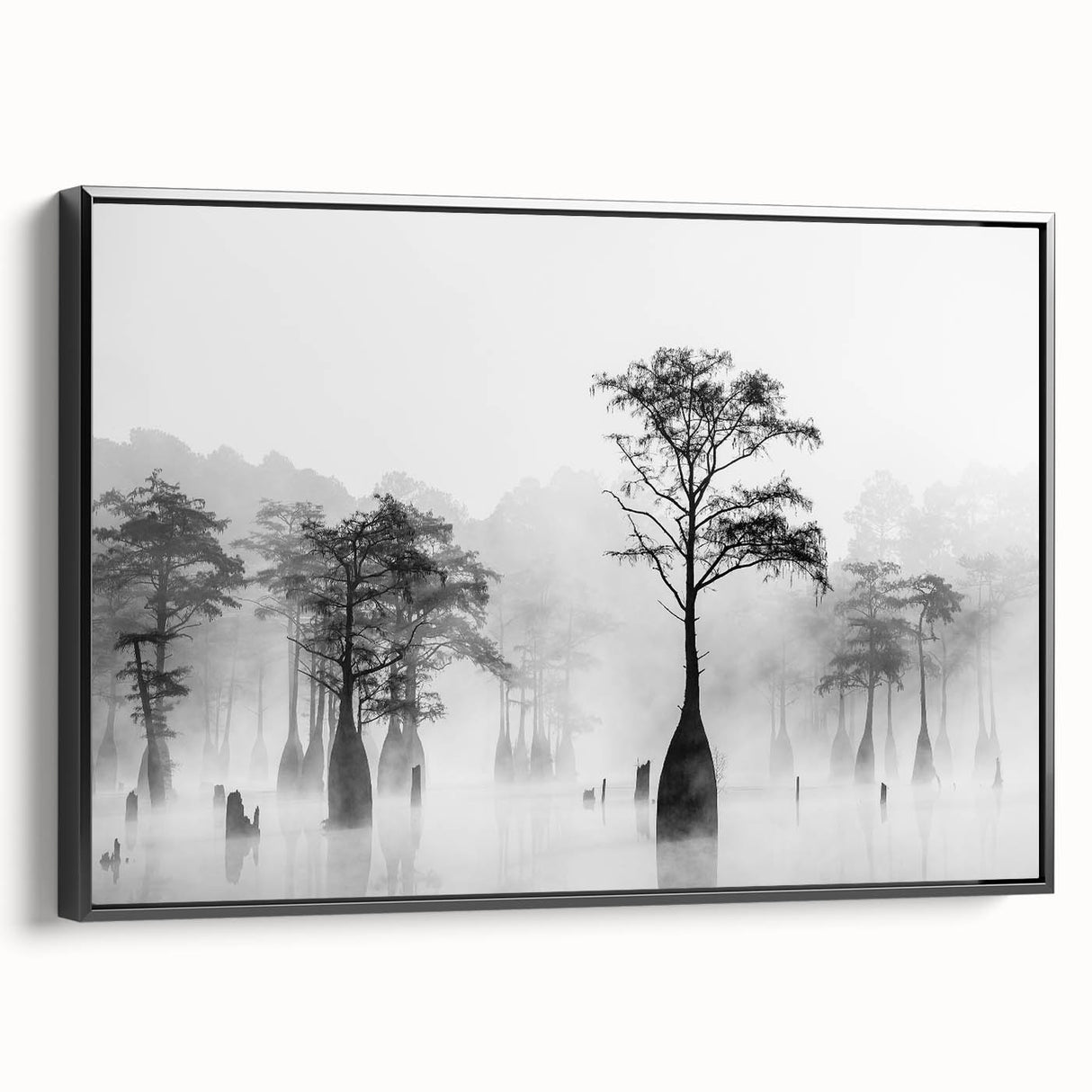 Black and white vintage poster art of Louisiana landscape on framed canvas, suitable for bedroom decor.