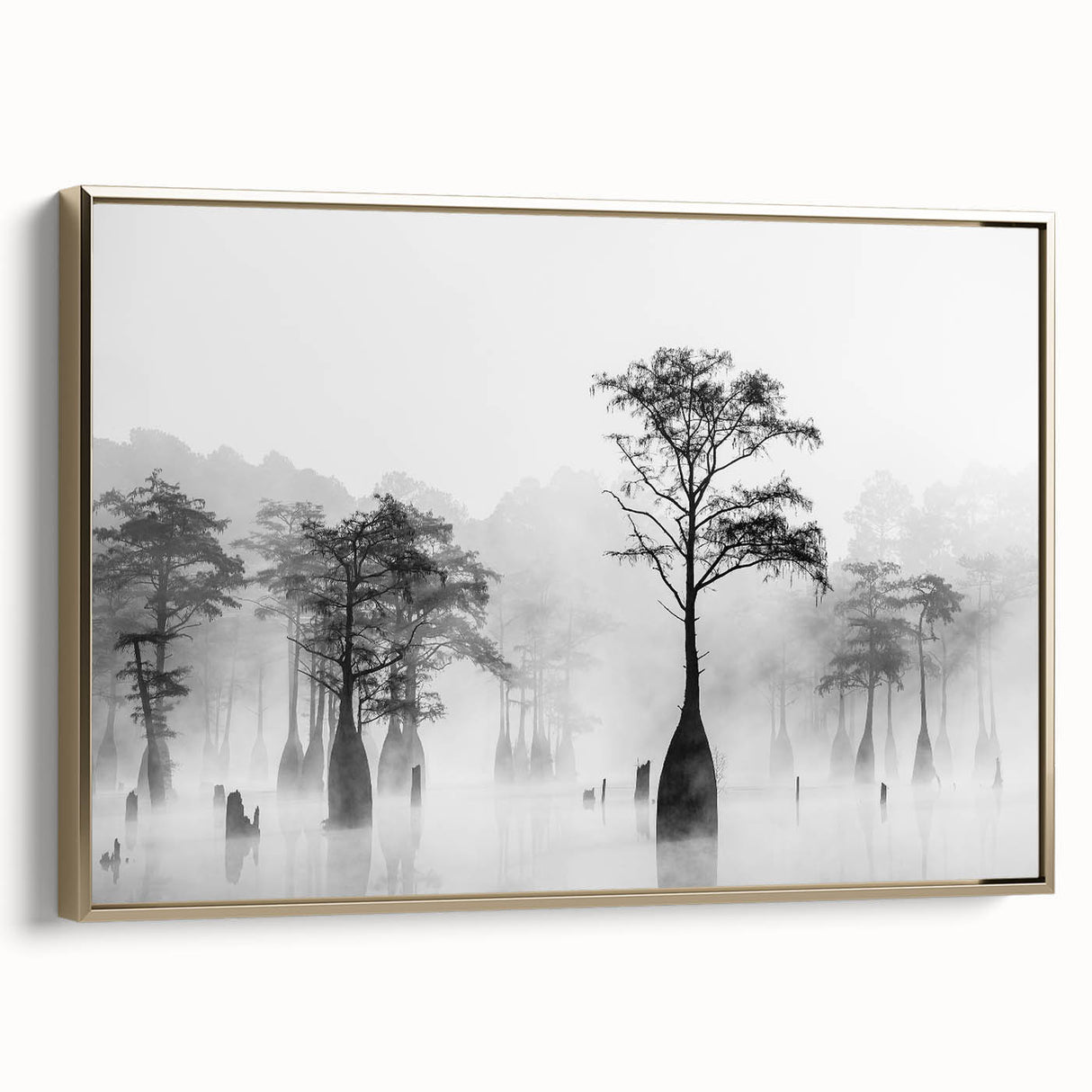 Landscape painting of Louisiana scenery on framed canvas, featuring muted earth tones, ideal for bedroom wall decor.