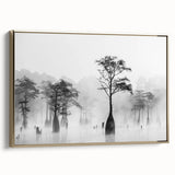 Landscape painting of Louisiana scenery on framed canvas, featuring muted earth tones, ideal for bedroom wall decor.