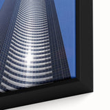 Extra large framed canvas of a textured Seattle skyline in black with colorful accents, ideal for living room decor.