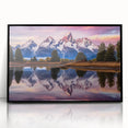 Large abstract wall art of the Grand Tetons in muted earth tones on a framed acrylic, suitable for modern living room decor.