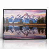 Large abstract wall art of the Grand Tetons in muted earth tones on a framed acrylic, suitable for modern living room decor.