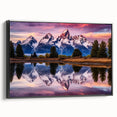 Black and white wall art of the Grand Tetons, framed canvas, ideal for bedroom ambiance.