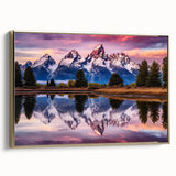 Framed canvas of vintage-style Grand Tetons landscape, in muted gold and black tones, ideal for bedroom wall art.