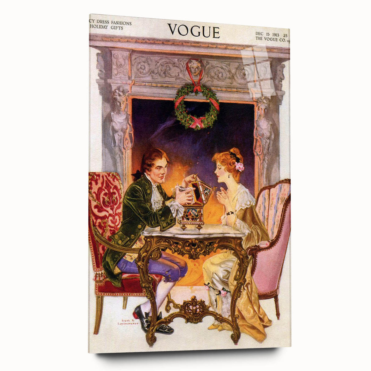 1913 Holiday Vogue Cover Art - Vintage Festive Couple Wall Print