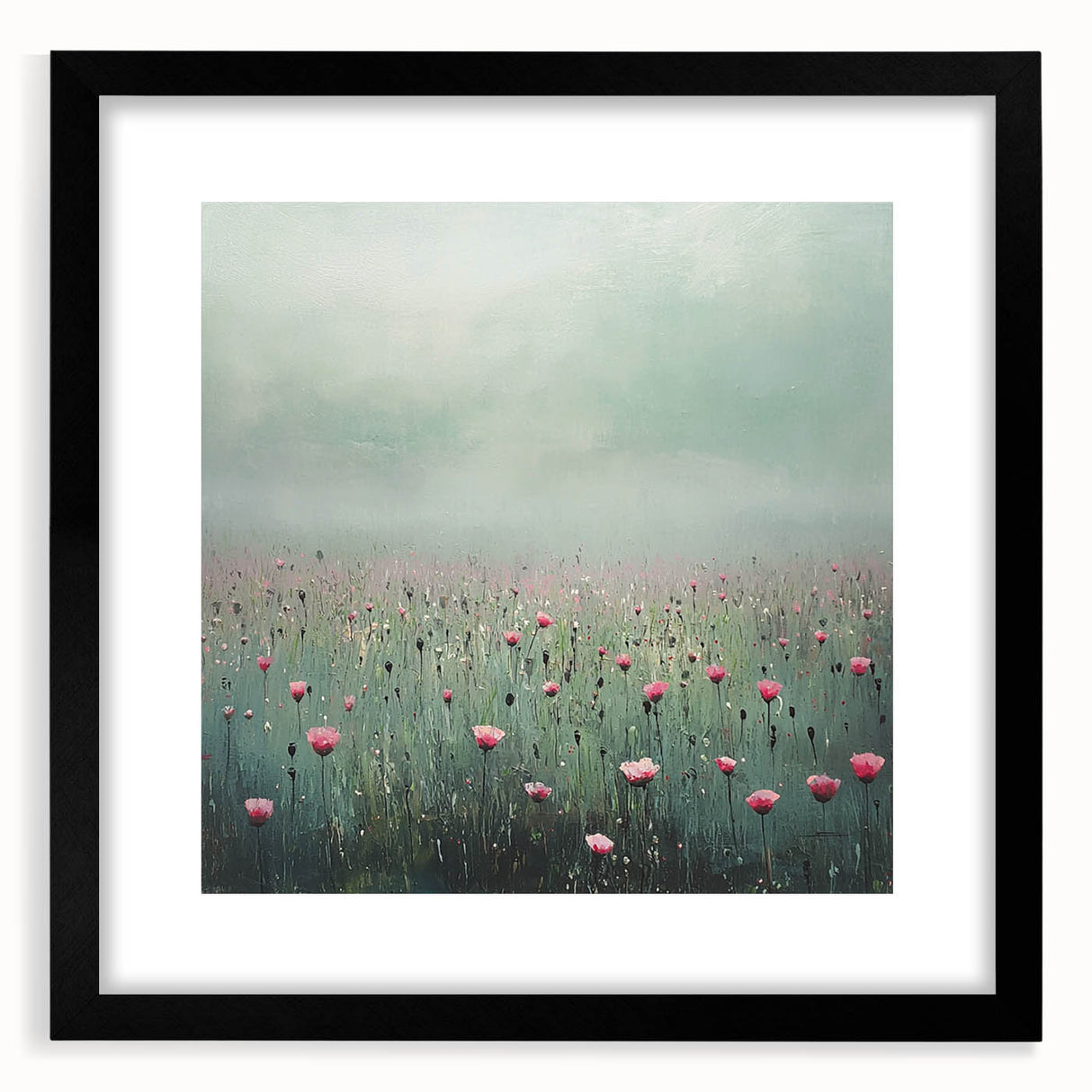 Abstract floral frame design in black, featuring vibrant colors and a mat, ideal for modern home decor or art display. Perfect for enhancing interior aesthetics.