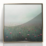 Framed acrylic artwork showcasing an abstract floral design in vibrant colors, featuring gold accents and a sleek frame, perfect for modern home decor.