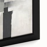 Close-up of a framed abstract minimalist wall art piece showcasing soft pastel colors and geometric shapes, ideal for modern home decor and artistic interiors.