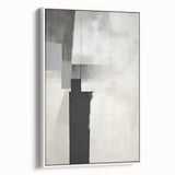 Framed minimalist wall art featuring an abstract design in soft pastel colors, displayed against a white background, showcasing a side view with elegant framing.