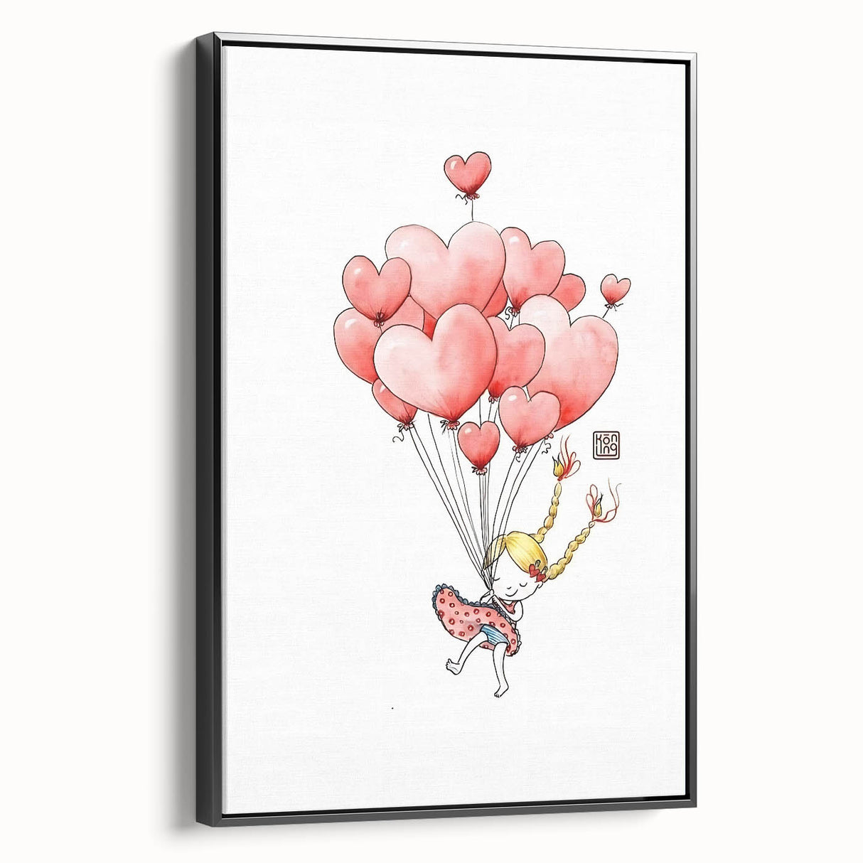 Floating Heart Balloons Girls Room Wall Art - Playful Nursery Print