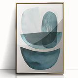 Abstract minimalist wall art featuring a gold-accented design in a sleek black frame, displayed from a front view, ideal for modern interior decor.