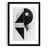 Abstract minimalist wall art frame in black with a white mat, showcasing geometric shapes and soft lines, perfect for modern home decor.