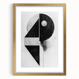 Abstract minimalist wall art framed in gold, showcasing geometric designs and a soft mat background, ideal for modern decor in living spaces or offices.
