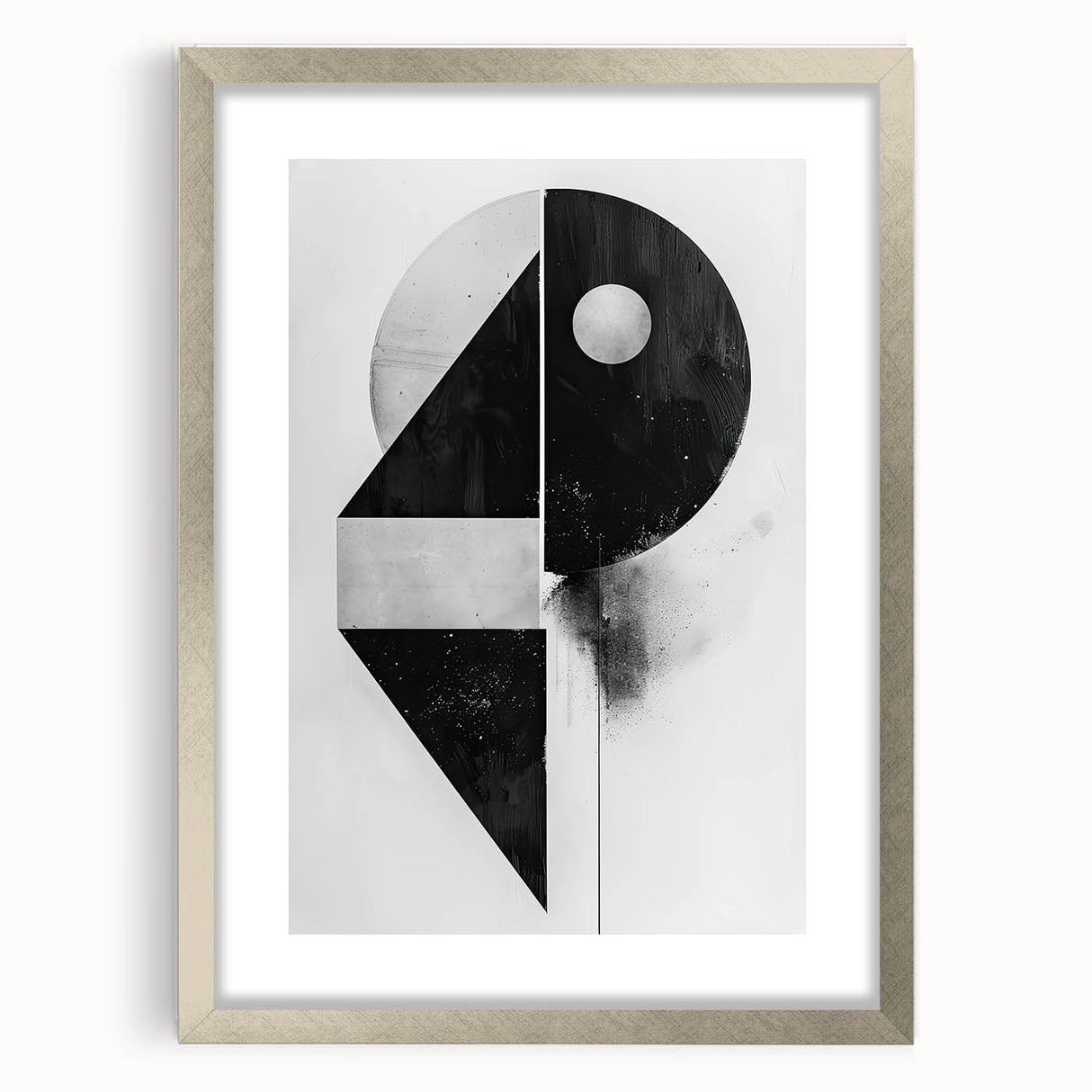 Abstract minimalist wall art framed in silver, featuring soft shades of gray and white, ideal for modern home decor. Perfectly complements contemporary interiors.